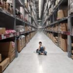 Inventory - Person Sitting on Ground Between Brown Cardboard Boxes